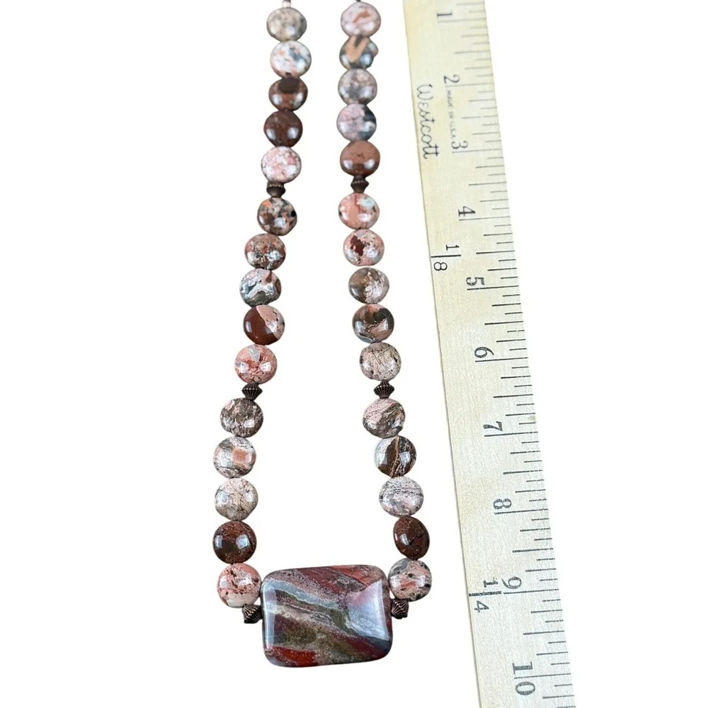 Handmade Red Jasper Statement Necklace‎ Copper Toggle Boho Earthy